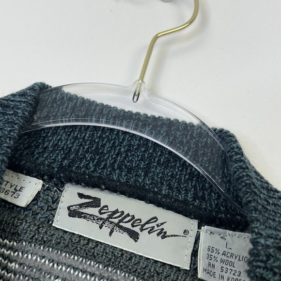 Vintage Zeppelin Embroidered Knit Sweater Women’s Size Large Green 80s - Picture 3 of 7